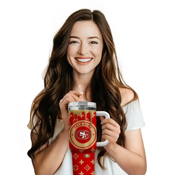customized san francisco 49ers bullseye drips red curved tumbler premium grade.webp