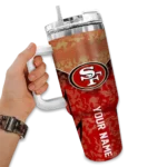 customized san francisco 49ers chevron stripe red curved tumbler best selling.webp