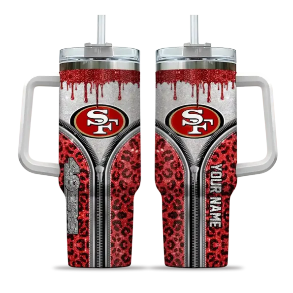 customized san francisco 49ers leopard zipper red curved tumbler best selling.webp