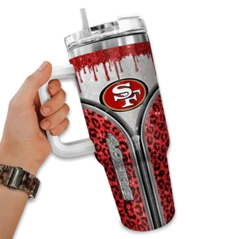 customized san francisco 49ers leopard zipper red curved tumbler fashion forward.webp