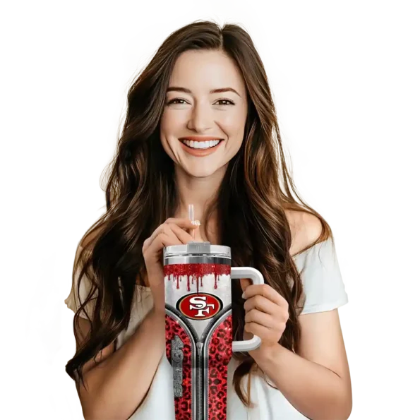 customized san francisco 49ers leopard zipper red curved tumbler premium grade.webp