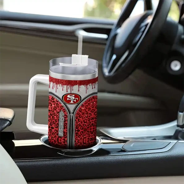 customized san francisco 49ers leopard zipper red curved tumbler trendy.webp