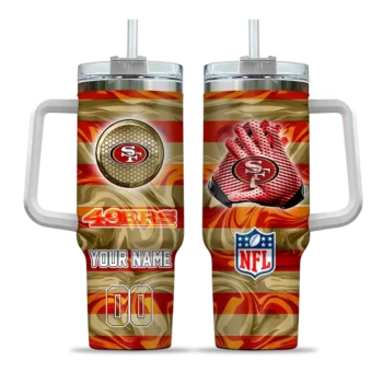 customized san francisco 49ers marbled stripes red curved tumbler best selling.webp