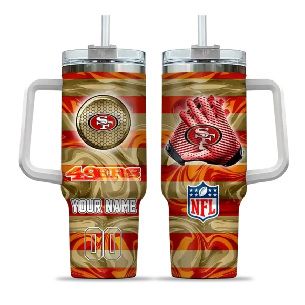 customized san francisco 49ers marbled stripes red curved tumbler best selling.webp