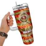 customized san francisco 49ers marbled stripes red curved tumbler best selling.webp