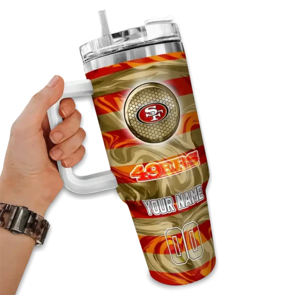 customized san francisco 49ers marbled stripes red curved tumbler fashion forward.webp