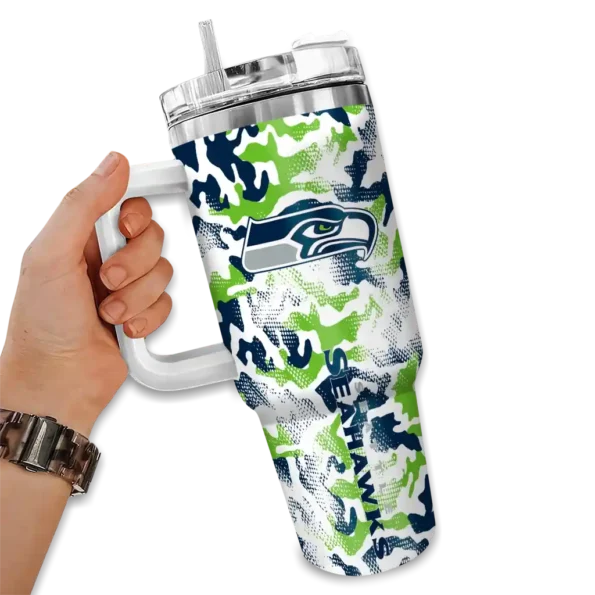 customized seattle seahawks camo mashup blue white curved tumbler fashion forward.webp