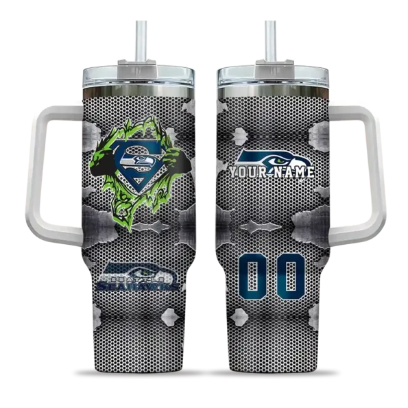 customized seattle seahawks superman shield blue gray curved tumbler best selling.webp