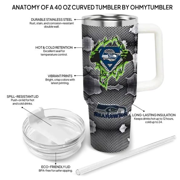 customized seattle seahawks superman shield blue gray curved tumbler new arrival.webp