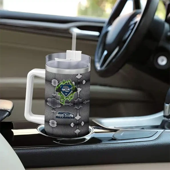 customized seattle seahawks superman shield blue gray curved tumbler trendy.webp