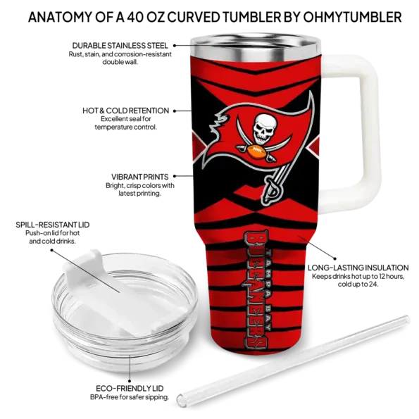 customized tampa bay buccaneers chevron layers red curved tumbler new arrival.webp