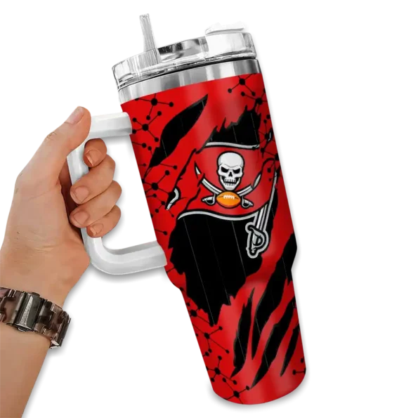 customized tampa bay buccaneers claw cut red black curved tumbler fashion forward.webp