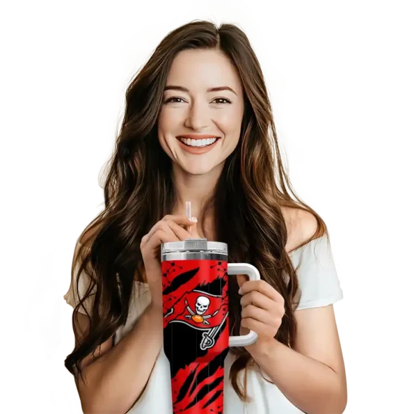 customized tampa bay buccaneers claw cut red black curved tumbler premium grade.webp