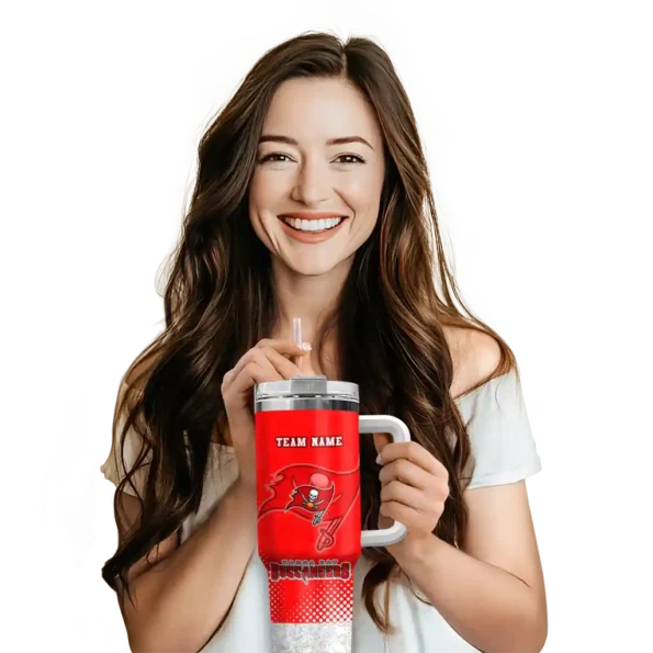 customized tampa bay buccaneers geometric prism red curved tumbler premium grade.webp