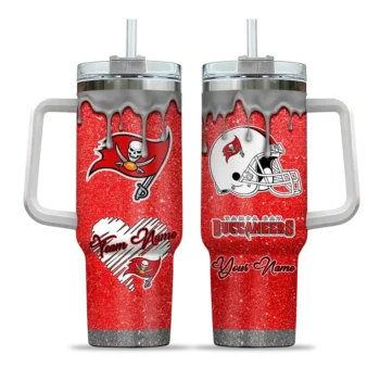 customized tampa bay buccaneers heart helmet motif red curved tumbler best selling.webp