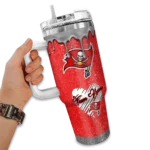 customized tampa bay buccaneers heart helmet motif red curved tumbler best selling.webp