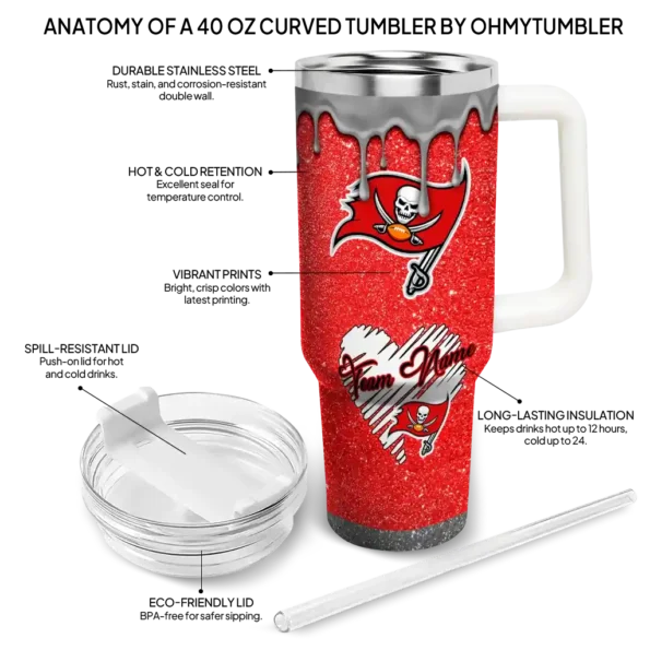 customized tampa bay buccaneers heart helmet motif red curved tumbler new arrival.webp