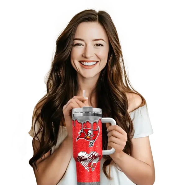 customized tampa bay buccaneers heart helmet motif red curved tumbler premium grade.webp