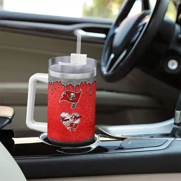 customized tampa bay buccaneers heart helmet motif red curved tumbler trendy.webp