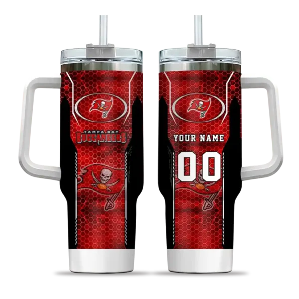 customized tampa bay buccaneers hexagon armor red curved tumbler best selling.webp