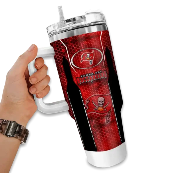 customized tampa bay buccaneers hexagon armor red curved tumbler fashion forward.webp