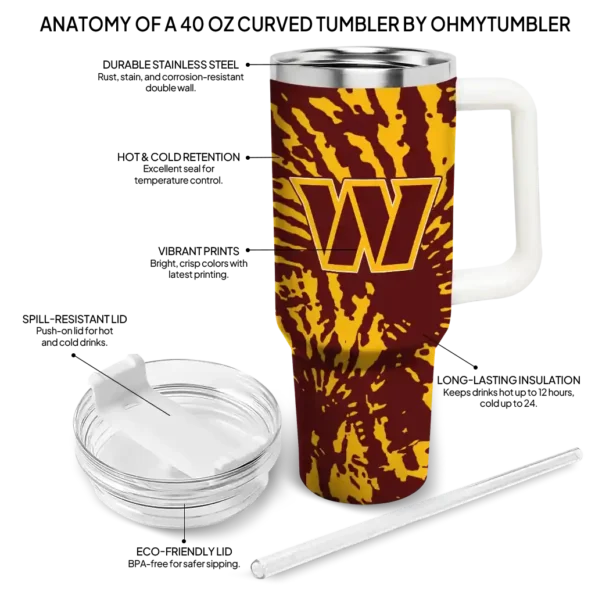 customized washington commanders burst swirl burgundy curved tumbler new arrival.webp