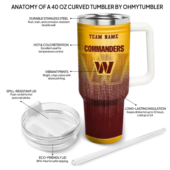 customized washington commanders gradient dots burgundy curved tumbler new arrival.webp