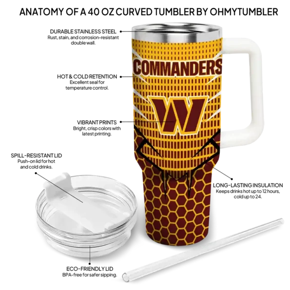 customized washington commanders hex texture burgundy curved tumbler new arrival.webp