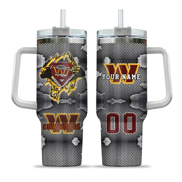 customized washington commanders superman shield burgundy gray curved tumbler best selling.webp
