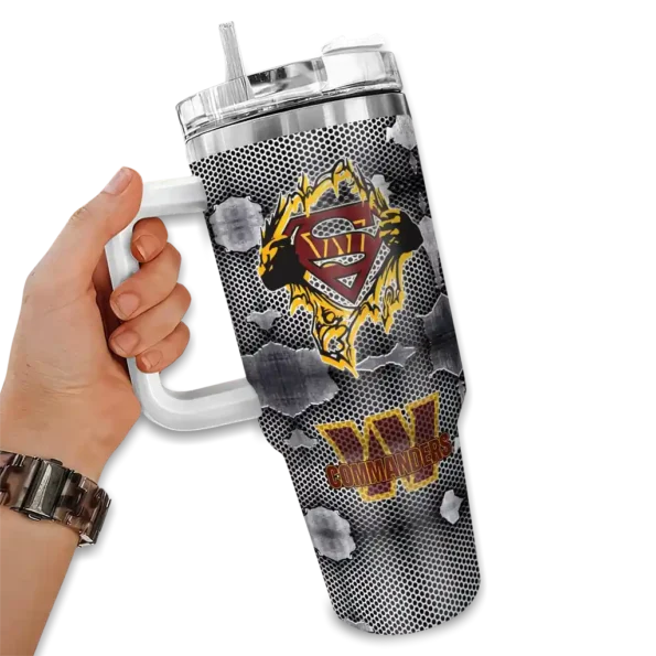 customized washington commanders superman shield burgundy gray curved tumbler fashion forward.webp