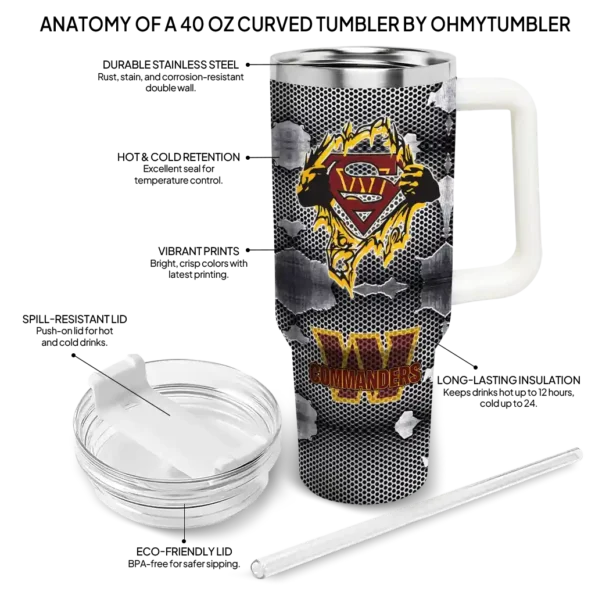 customized washington commanders superman shield burgundy gray curved tumbler new arrival.webp