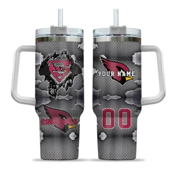 personalized arizona cardinals superman shield red gray curved tumbler best selling.webp
