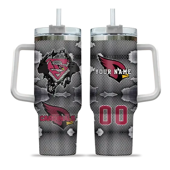 personalized arizona cardinals superman shield red gray curved tumbler best selling.webp