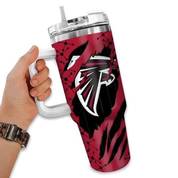 personalized atlanta falcons claw cut red black curved tumbler fashion forward.webp
