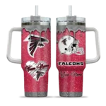 personalized atlanta falcons heart helmet motif red curved tumbler best selling.webp