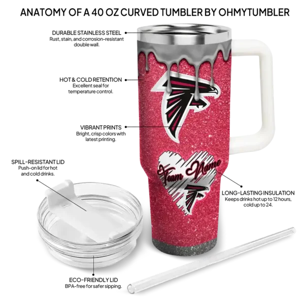 personalized atlanta falcons heart helmet motif red curved tumbler new arrival.webp