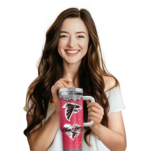 personalized atlanta falcons heart helmet motif red curved tumbler premium grade.webp