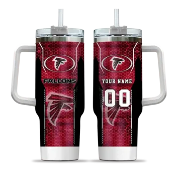 personalized atlanta falcons hexagon armor red curved tumbler best selling.webp