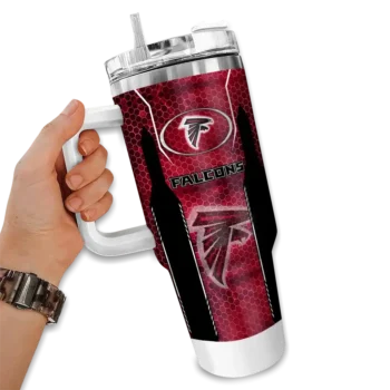 personalized atlanta falcons hexagon armor red curved tumbler fashion forward.webp