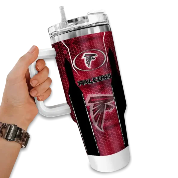 personalized atlanta falcons hexagon armor red curved tumbler fashion forward.webp