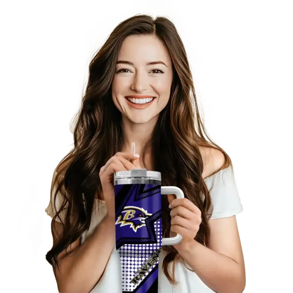 personalized baltimore ravens arrow burst purple curved tumbler premium grade.webp