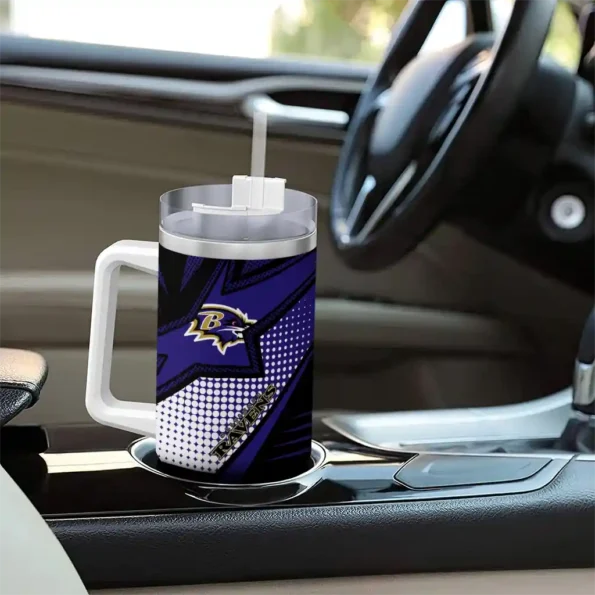 personalized baltimore ravens arrow burst purple curved tumbler trendy.webp