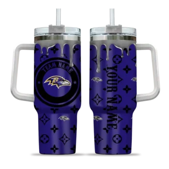 personalized baltimore ravens bullseye drips purple curved tumbler best selling.webp