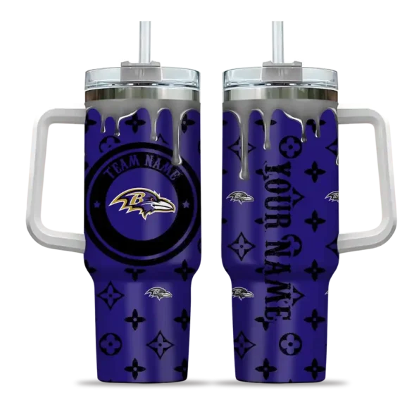 personalized baltimore ravens bullseye drips purple curved tumbler best selling.webp