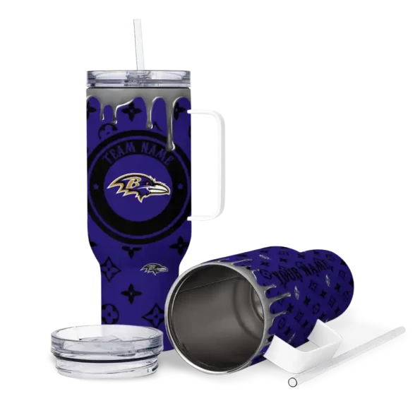 personalized baltimore ravens bullseye drips purple curved tumbler high quality.webp