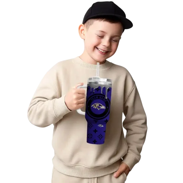 personalized baltimore ravens bullseye drips purple curved tumbler latest model.webp