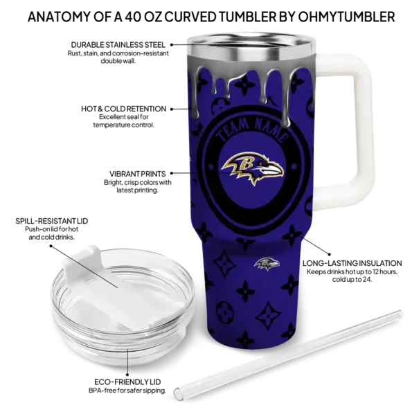 personalized baltimore ravens bullseye drips purple curved tumbler new arrival.webp