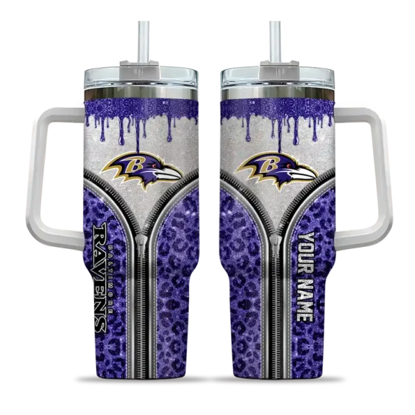 personalized baltimore ravens leopard zipper purple curved tumbler best selling.webp