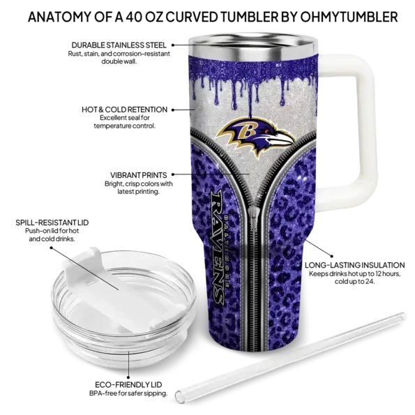 personalized baltimore ravens leopard zipper purple curved tumbler new arrival.webp