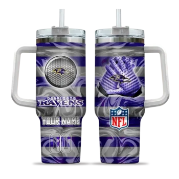personalized baltimore ravens marbled stripes purple curved tumbler best selling.webp